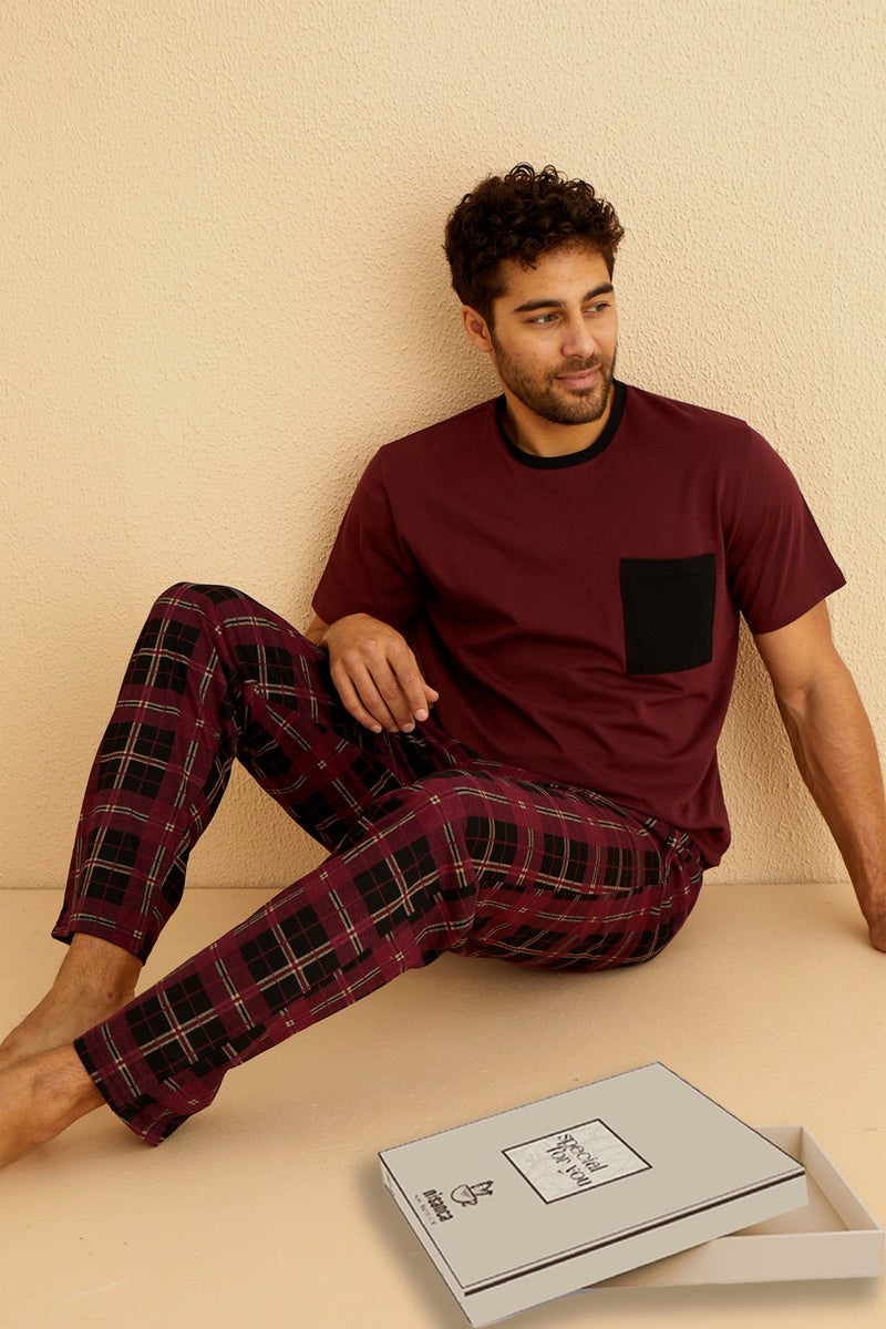 Nisanca Premium Cotton Short Sleeve Men's Pajama Set - Plaid Groom Pajama Set  - Image 1