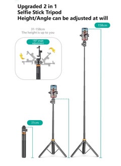 General 62”/158cm Selfie Sticks Tripod, with Remote, Extendable Phone Tripod Camera Stand,360°Portable Selfie Stick Cell Phone Tripod for Travel/Vlogging/Filming(Black)  - Image 2