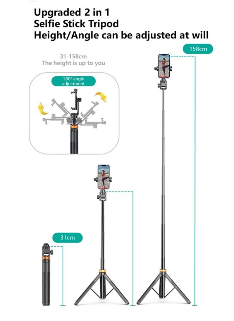 General - 62”/158cm Selfie Sticks Tripod, with Remote, Extendable Phone Tripod Camera Stand,360°Portable Selfie Stick Cell Phone Tripod for Travel/Vlogging/Filming(Black) - Image 1