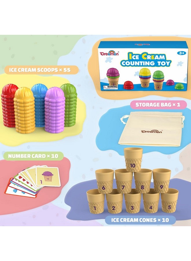 Dreamon Ice Cream Color Sorting Toys For Toddlers, Montessori Counting Pretend Play Toys - 76 Pieces, Early Math Manipulatives Learning Toys With 10 Educational Number Cards For Preschool Kids (Number) - Image 2