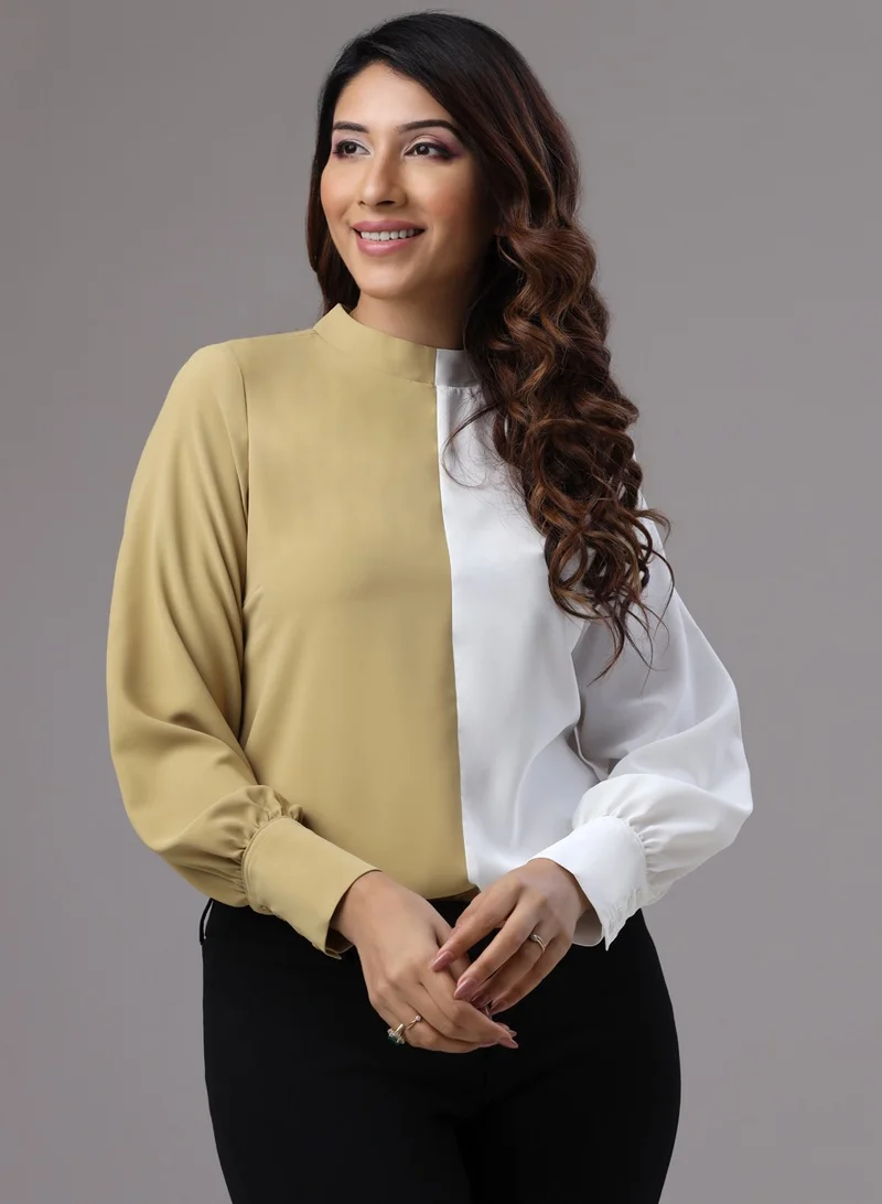 Zigzag Two Tone Olive And White Top