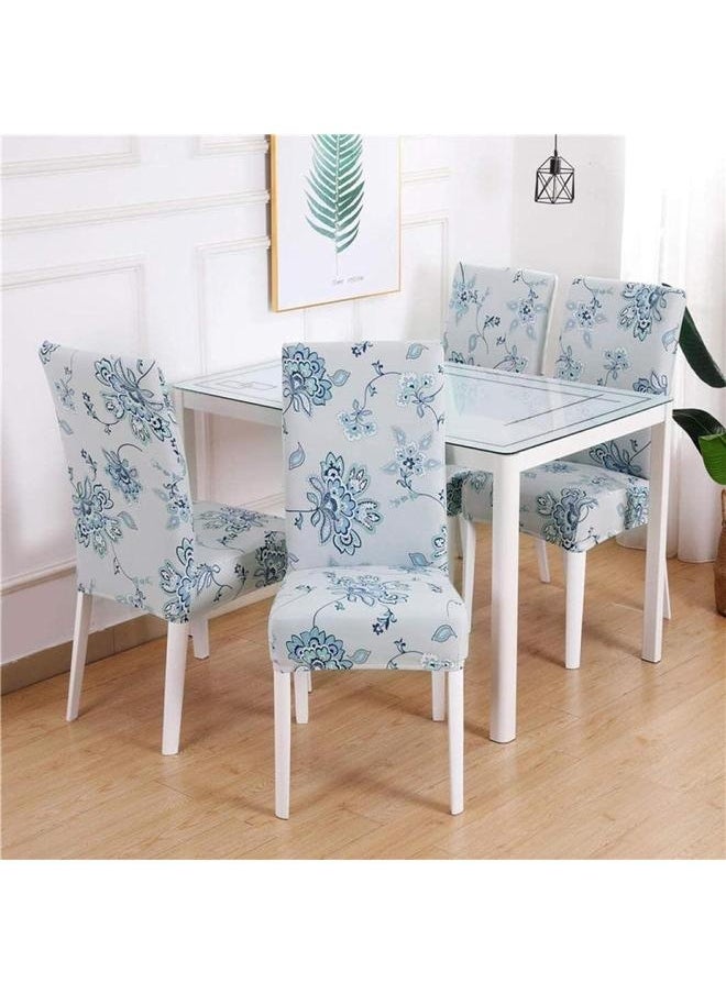 ماركة غير محددة أغطية كراسي الطعام واقي مقعد تمتد للمنزل غرفة الطعام فندق حفل زفاف حفل (زهور زرقاء، مجموعة من 4)  - Image 1