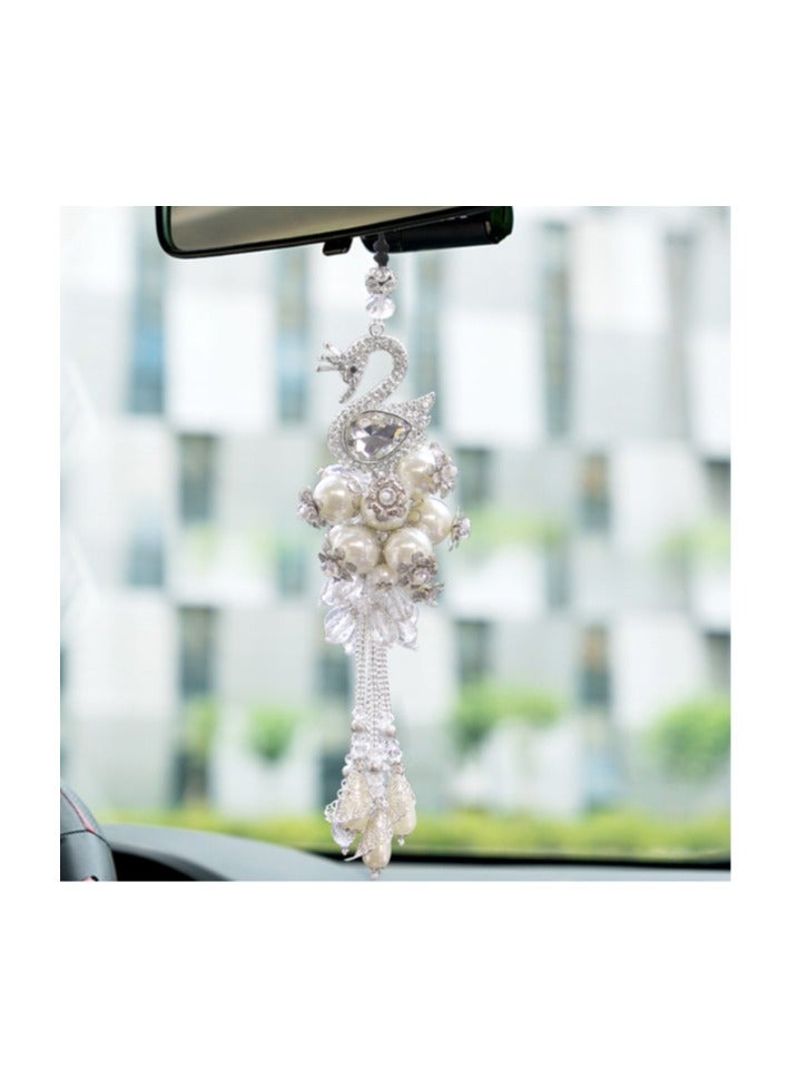 EBMINI Swan Rearview Mirror Crystal Car Pendant 