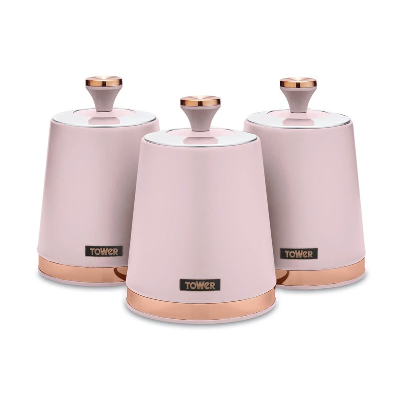 Tower T826131PNK Cavaletto Set of 3 Storage Canisters for TeaCoffeeSugar Steel Marshmallow Pink and Rose Gold One Size