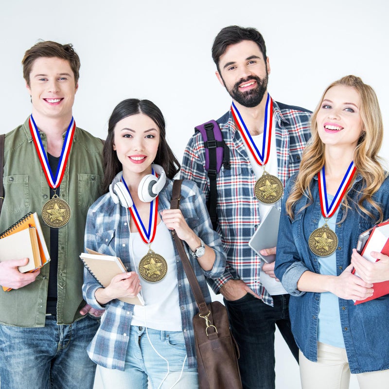 Quelay 30 Pcs 2 ' ' Award Medals Bulk Gold Winner Medals With Neck Ribbons Metal Trophy Award Prize Gift For Tournaments  Competitions  Party  Kids And Adults (Most Improved) - Image 4