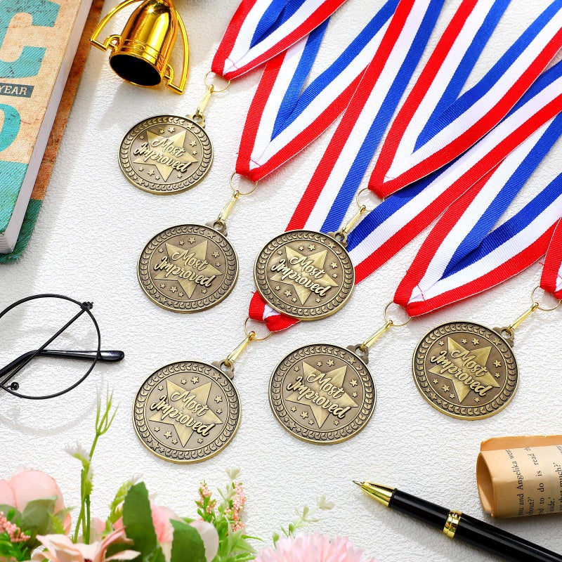 Quelay 30 Pcs 2 ' ' Award Medals Bulk Gold Winner Medals With Neck Ribbons Metal Trophy Award Prize Gift For Tournaments  Competitions  Party  Kids And Adults (Most Improved) - Image 3