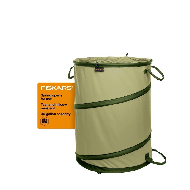 Fiskars Kangaroo Collapsible Spring Up Garden Bag for Yard Waste, Grass, Branches & Weeds, Tear & Mildew Resistant Vinyl-Coated Polyester, Folds Flat to 3 Inches for Space-Saving Storage, 30 Gallon - Image 1