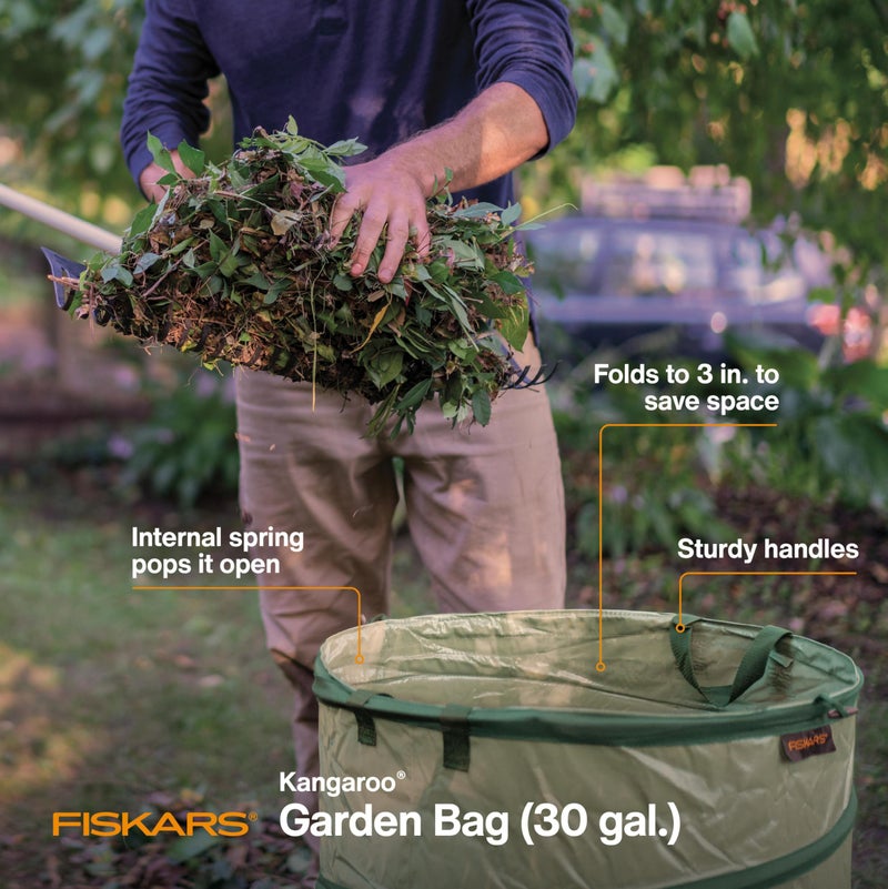 Fiskars Kangaroo Collapsible Spring Up Garden Bag for Yard Waste, Grass, Branches & Weeds, Tear & Mildew Resistant Vinyl-Coated Polyester, Folds Flat to 3 Inches for Space-Saving Storage, 30 Gallon - Image 2