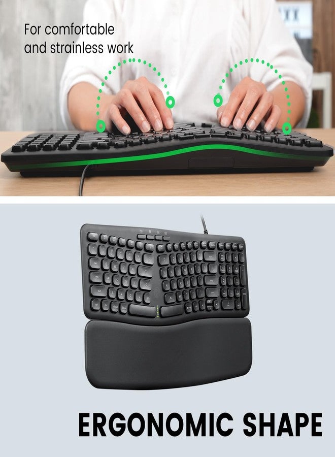 Perixx PERIBOARD-536B US, Wired Ergonomic Compact USB Keyboard - 16.34 x 5.71 x 1.61 inches Dimension - Build-in Number Pad - Detachable Wrist Rest - Silent Typing - Black - Image 2