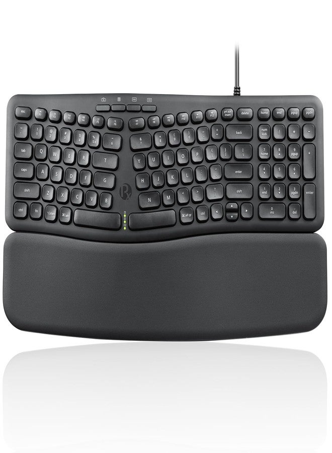 Perixx PERIBOARD-536B US, Wired Ergonomic Compact USB Keyboard - 16.34 x 5.71 x 1.61 inches Dimension - Build-in Number Pad - Detachable Wrist Rest - Silent Typing - Black - Image 1