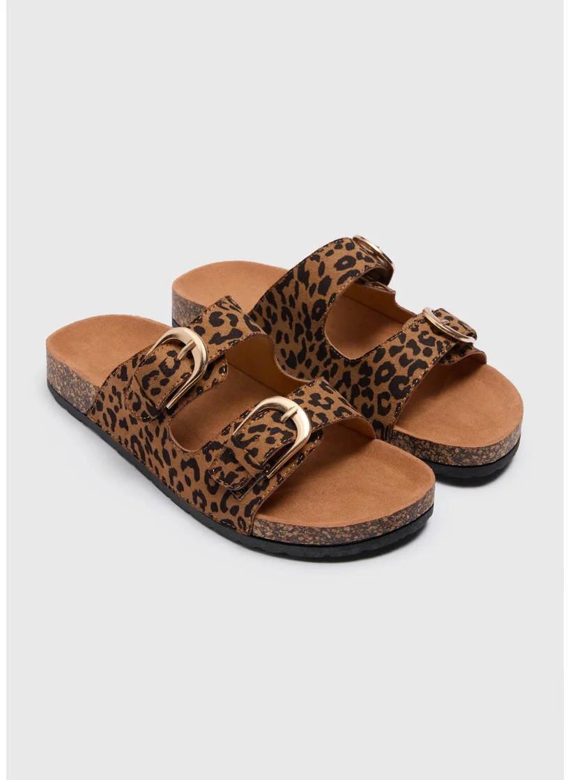 Matalan Brown Leopard Double Buckle Sandal