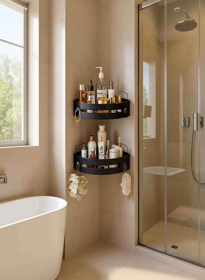 SNAPPSY Bathroom Triangle Storage Rack | 2Floor Elegant Black WallMounted Organizer | Adhesive Suction Holders for Towels, Toiletries, and Cleaning Supplies | Waterproof & Versatile - Image 4