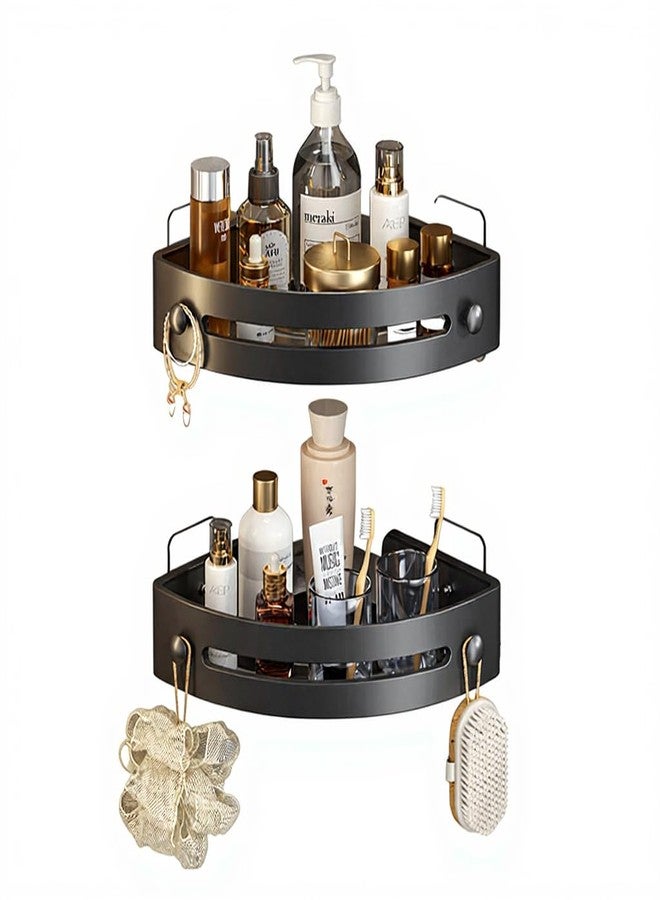 SNAPPSY Bathroom Triangle Storage Rack | 2Floor Elegant Black WallMounted Organizer | Adhesive Suction Holders for Towels, Toiletries, and Cleaning Supplies | Waterproof & Versatile - Image 1
