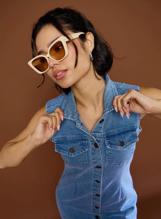 Sassafras Blue Denim Front Button Midi Dress - Image 2