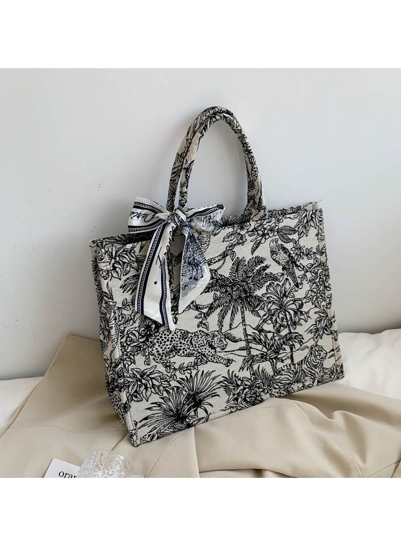 Big Capacity Bolsa Scarves Tote Bag Black/White - Image 1