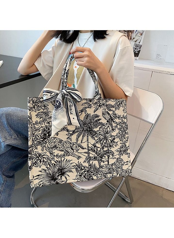 Big Capacity Bolsa Scarves Tote Bag Black/White - Image 4