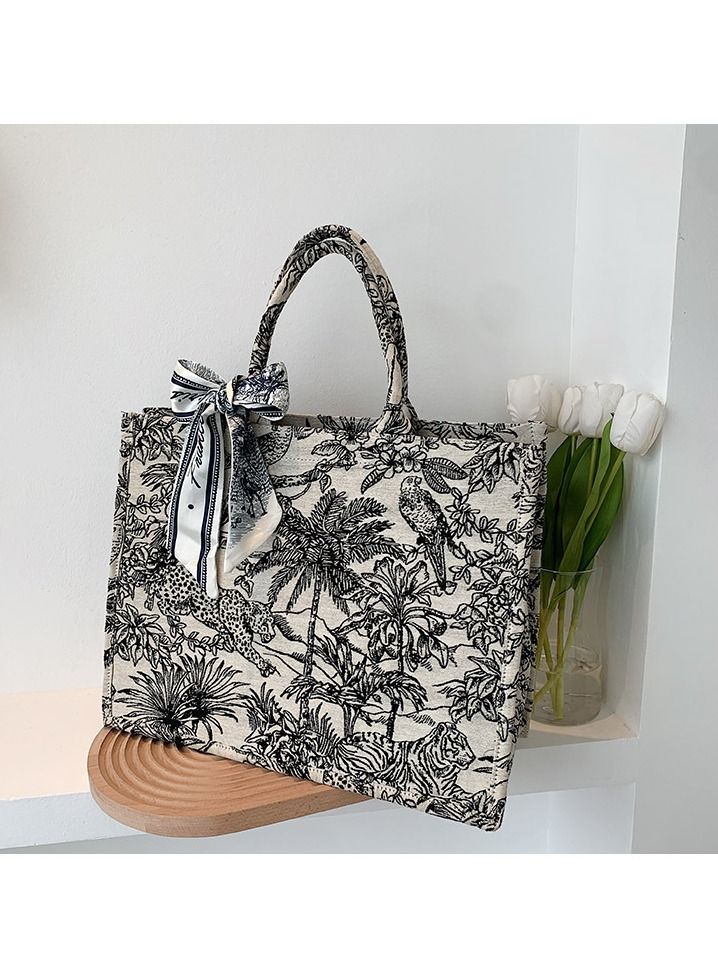 Big Capacity Bolsa Scarves Tote Bag Black/White - Image 2