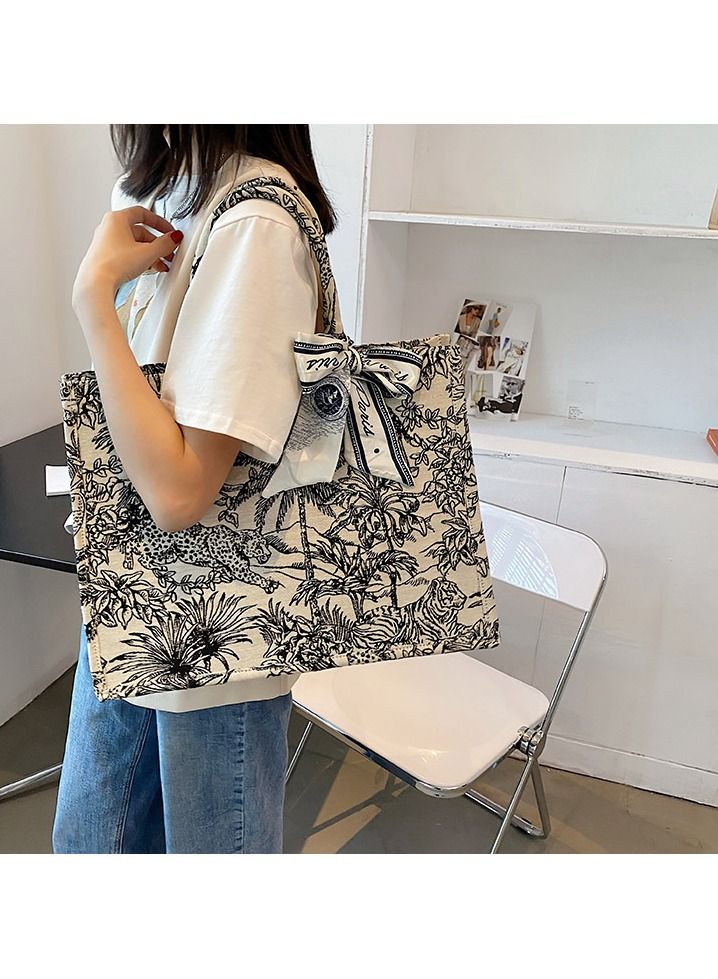 Big Capacity Bolsa Scarves Tote Bag Black/White - Image 5