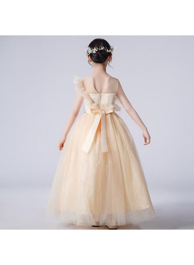 Luobobeibei Girls' Dress Princess Flower Girl Wedding Dress Piano New Year Dress Yellow Dress Size 120 - Image 4