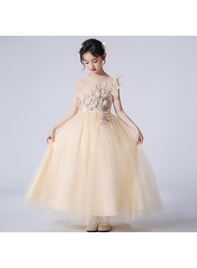 Luobobeibei Girls' Dress Princess Flower Girl Wedding Dress Piano New Year Dress Yellow Dress Size 120 - Image 3