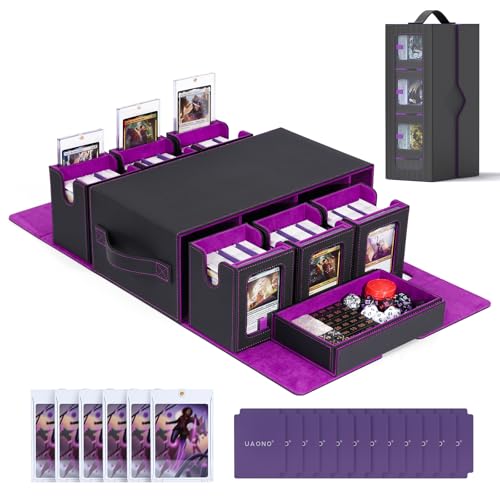 UAONO صندوق بطاقات UAONO Commander Deck Box لـ MTG 6Deck Modular مع صينية نرد يحمل 600 بطاقة مزدوجة الكيس - Image 1