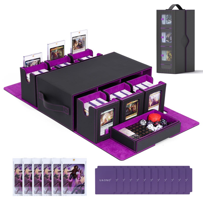 UAONO صندوق بطاقات UAONO Commander Deck Box لـ MTG 6Deck Modular مع صينية نرد يحمل 600 بطاقة مزدوجة الكيس - Image 2