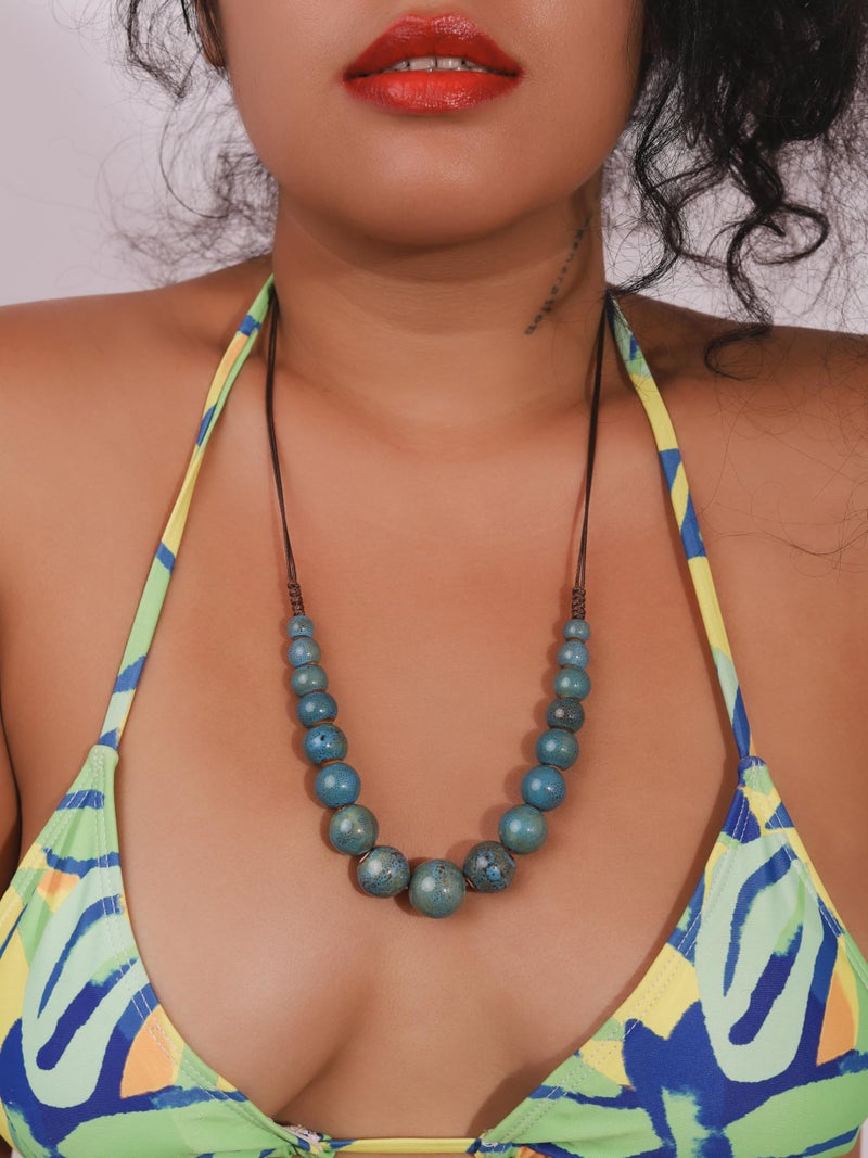 MINACHI Hippie Boho Blue Turquoise Color Ceramic Round Spherical Bead Necklace, Bohemian Jewelry Gifts for Women - Image 5