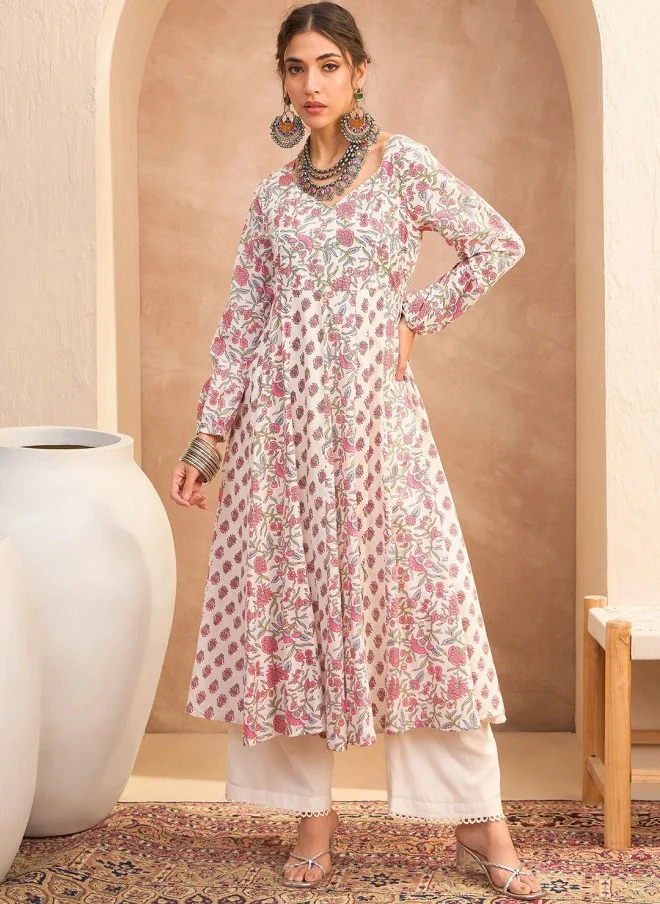 SASSAFRAS Floral Printed Anarkali Kurta for Women
