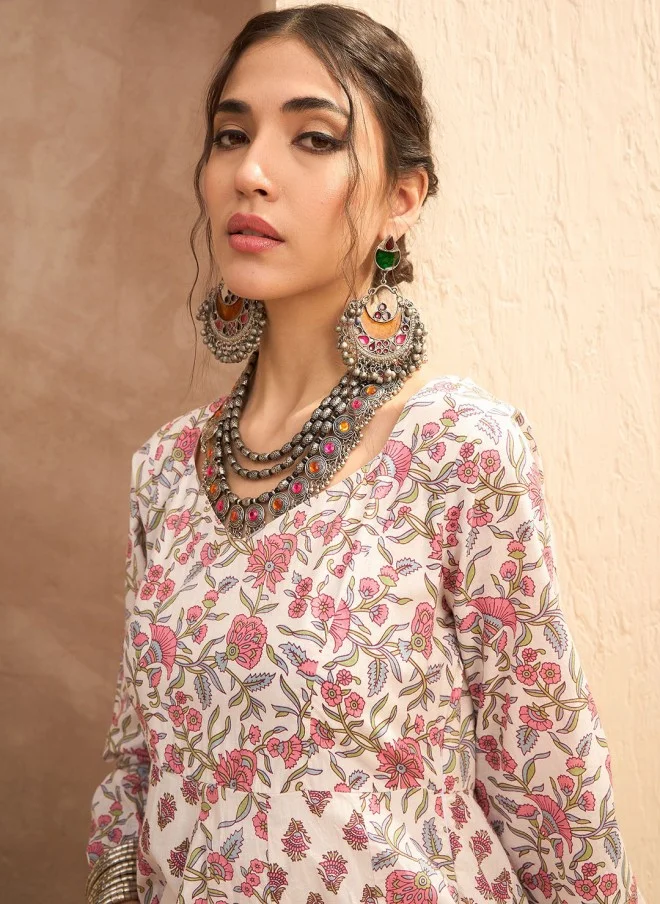 SASSAFRAS Floral Printed Anarkali Kurta for Women