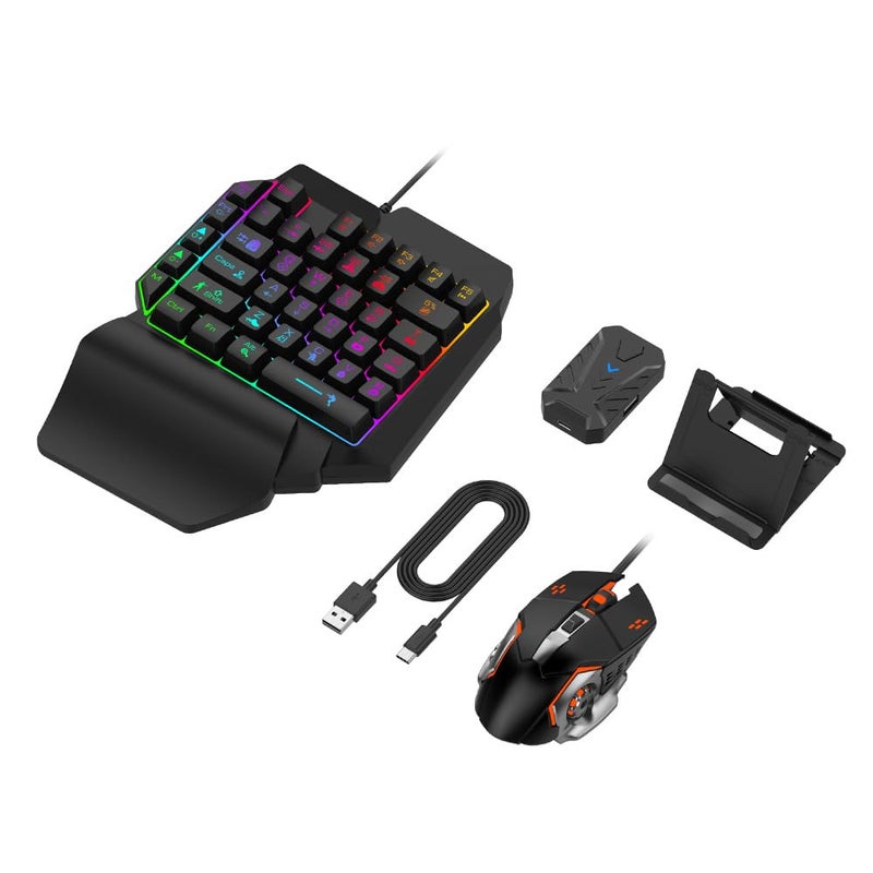 Zunate 4 in 1 Mobile Game Combo Pack, Gaming Keyboard Mouse Converter, Mechanical Half Keyboard with Wrist Rest with Adjustable Phone Stand for Android iOS - Image 1