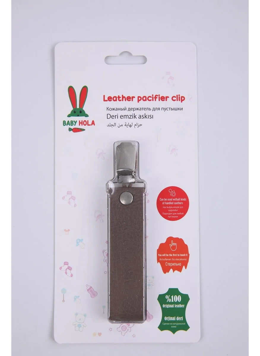 Baby Hola Babyhola Pacifier Strap with Protected Metal Clip 100% Genuine Leather Specially Packaged Gift 1072-1