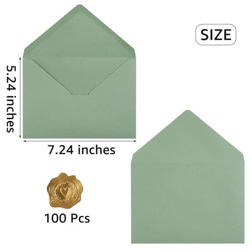 Toperd 100 Pieces Sage-Green A7 Envelopes Greeting Card Envelopes 5.24 x 7.24 Inches for 5 x 7 Wedding Invitation Cards, Greeting Cards, Birthday Baby Shower Invitations - Image 2