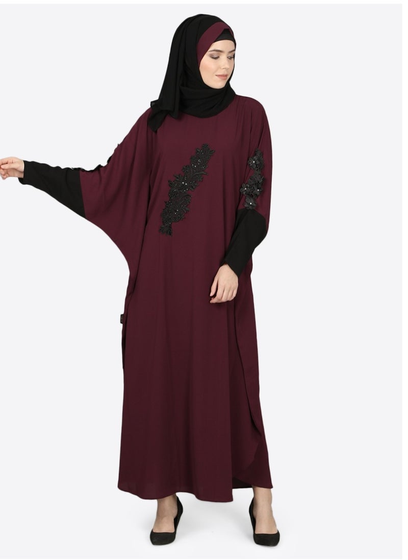 جاتسبيليدي لندن قفطان NHF باللون الأسود النبيذي، صناعة يدوية، إسلامية متواضعة، تقليدية، أرقى العبايات العربية الفاخرة، كاجوال، رأس عصري  - Image 5
