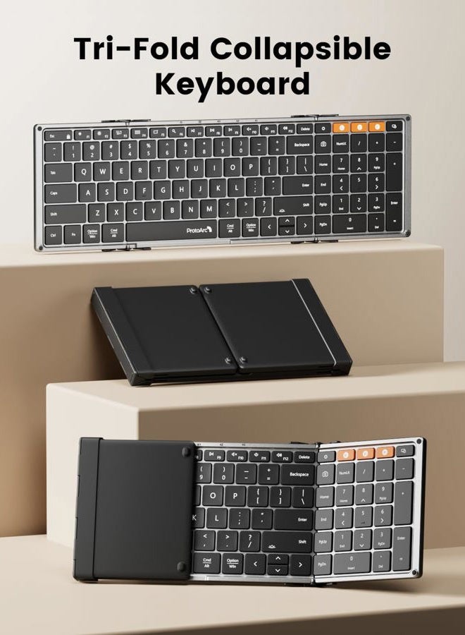 ProtoArc Backlit Foldable Keyboard, XK01 Plus Folding Portable Bluetooth Keyboard for Travel, Full Size External Wireless Keyboard with Backlight for iPad Surface Tablet Smartphone Laptop PC - Image 2