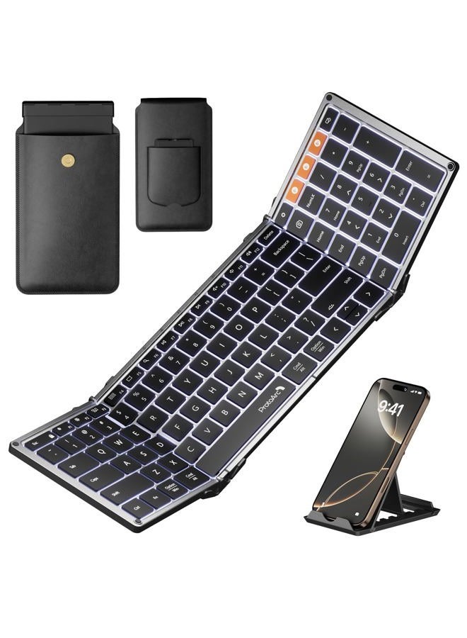 ProtoArc Backlit Foldable Keyboard, XK01 Plus Folding Portable Bluetooth Keyboard for Travel, Full Size External Wireless Keyboard with Backlight for iPad Surface Tablet Smartphone Laptop PC - Image 1