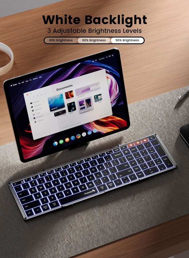ProtoArc Backlit Foldable Keyboard, XK01 Plus Folding Portable Bluetooth Keyboard for Travel, Full Size External Wireless Keyboard with Backlight for iPad Surface Tablet Smartphone Laptop PC - Image 3