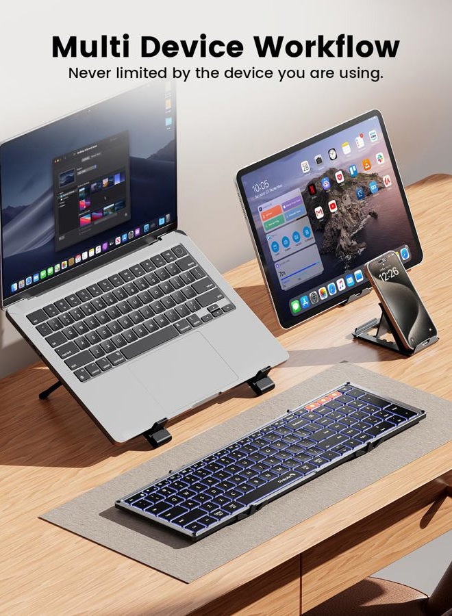 ProtoArc Backlit Foldable Keyboard, XK01 Plus Folding Portable Bluetooth Keyboard for Travel, Full Size External Wireless Keyboard with Backlight for iPad Surface Tablet Smartphone Laptop PC - Image 5
