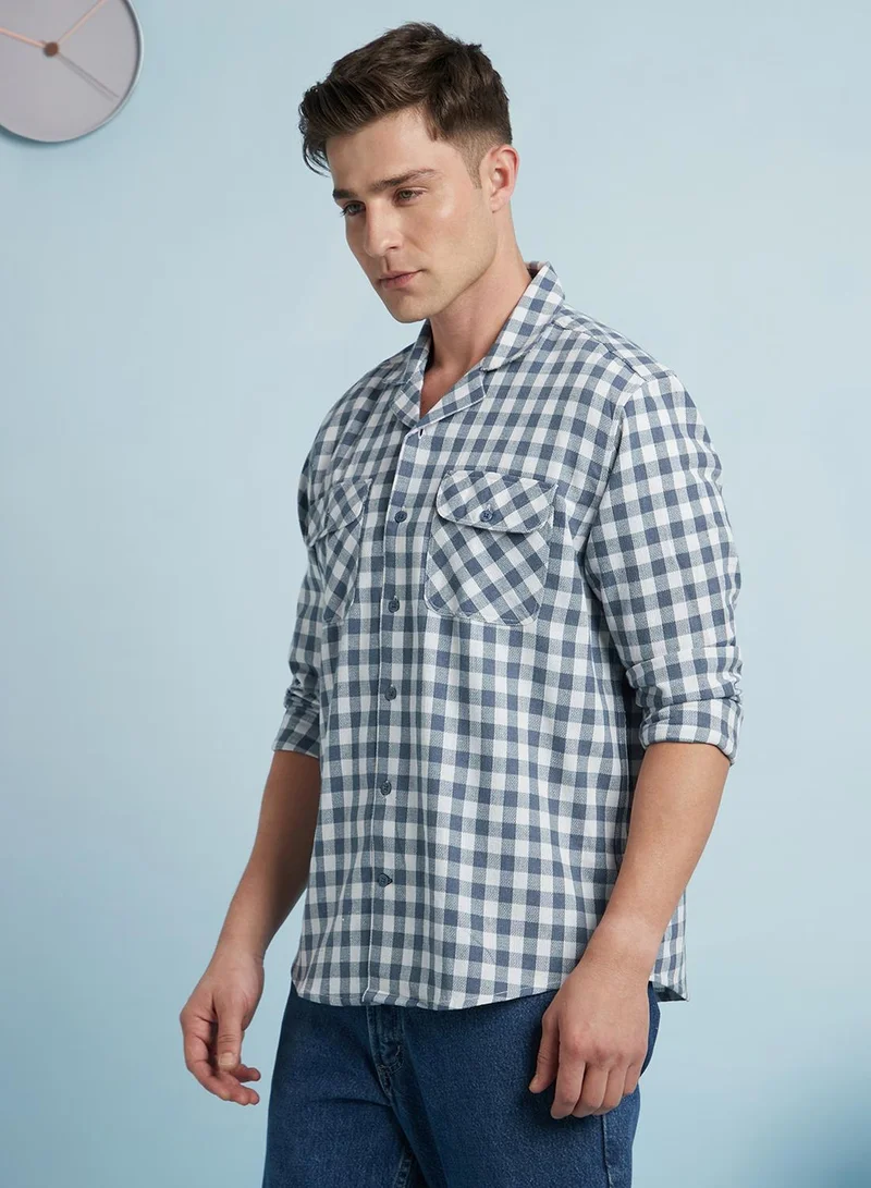 دينيس لينغو قميص رجالي قطن 1% كاروهات مقاس عادي أزرق