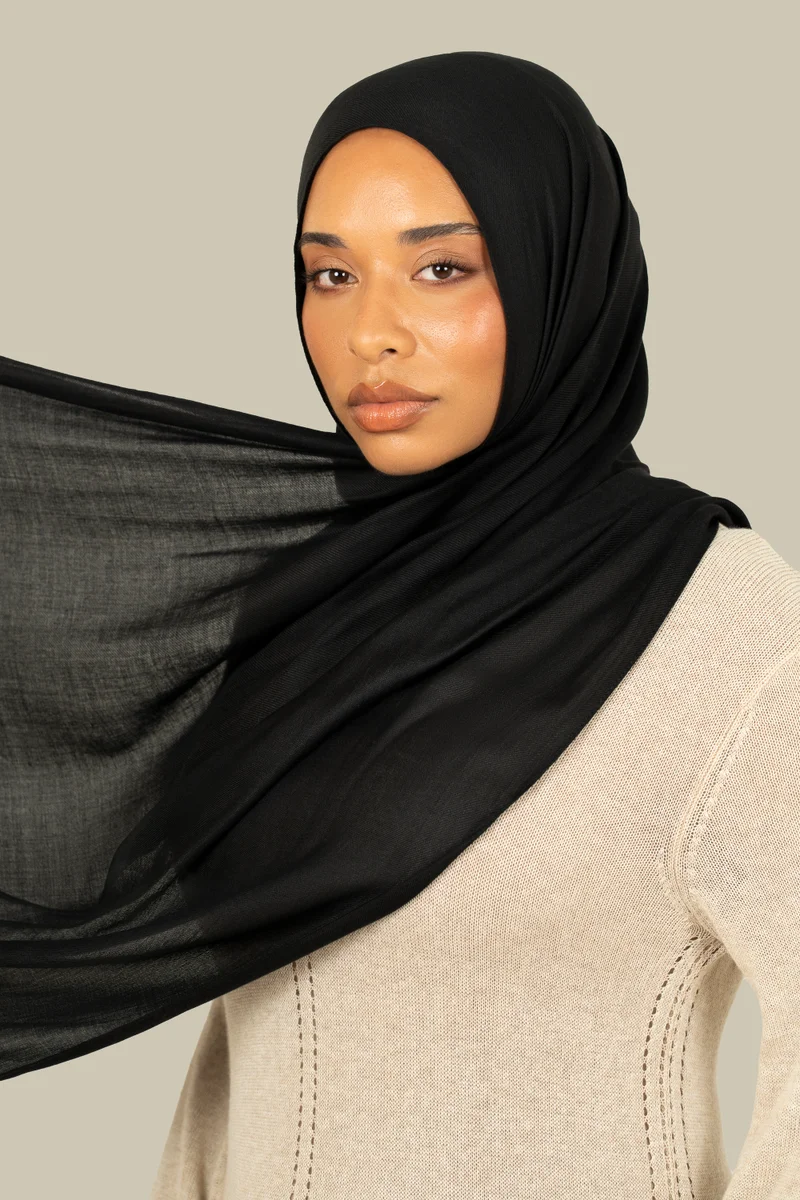 silqrose Black Modal Twill Hijab - Regular