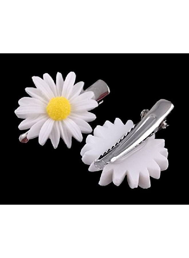 Yueton 10Pcs Little Daisy Flower Barrettes Bobby Pin Alligator Clip Hair Clips Bride Headwear Edge Clip Clamps (White) - Image 4