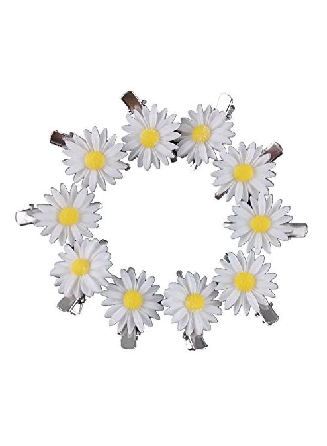 Yueton 10Pcs Little Daisy Flower Barrettes Bobby Pin Alligator Clip Hair Clips Bride Headwear Edge Clip Clamps (White) - Image 1
