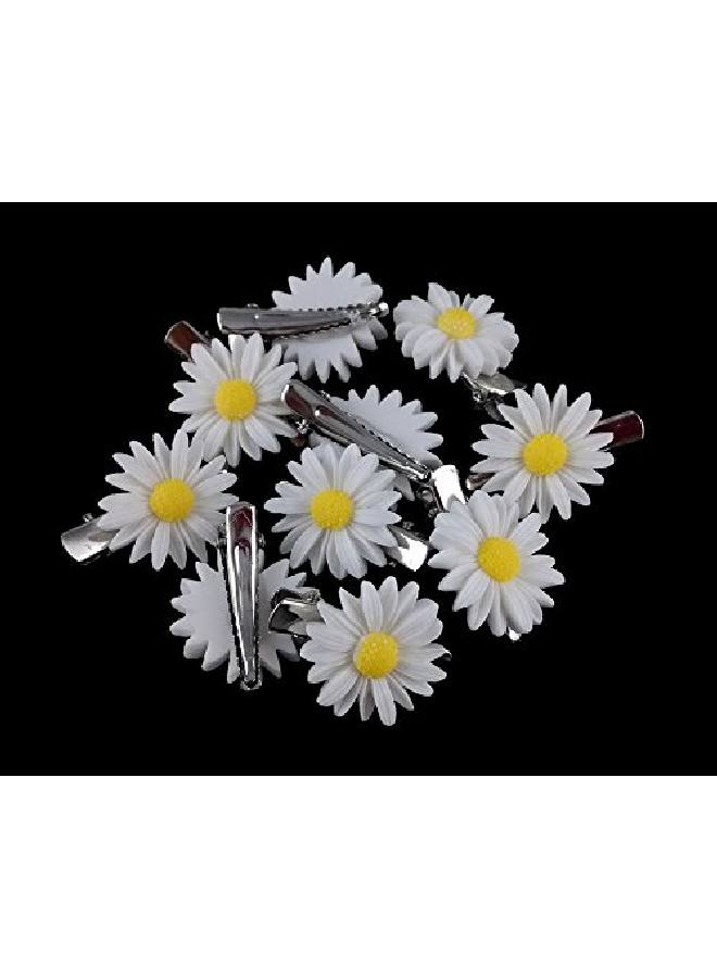 Yueton 10Pcs Little Daisy Flower Barrettes Bobby Pin Alligator Clip Hair Clips Bride Headwear Edge Clip Clamps (White) - Image 3