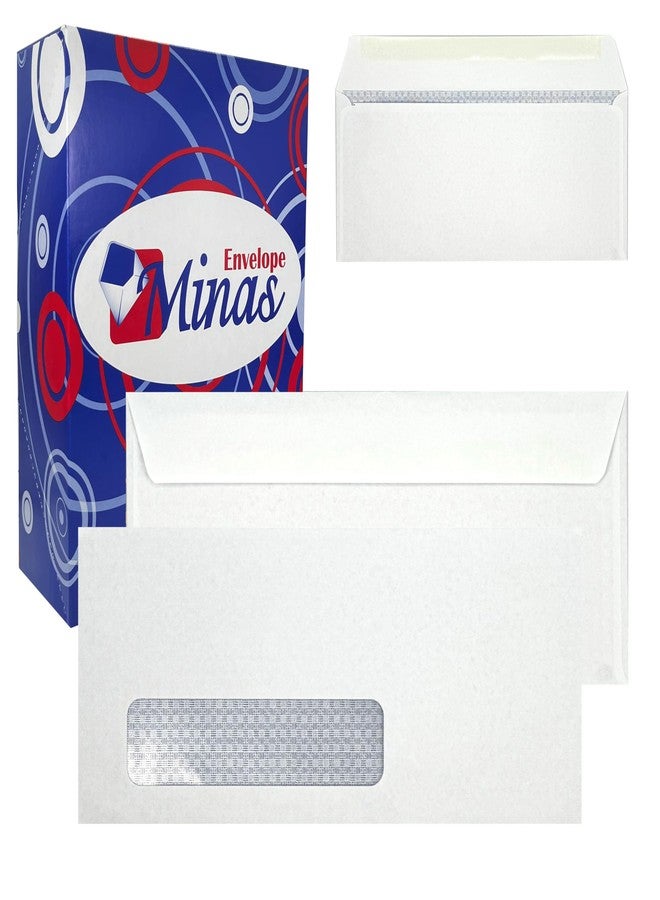 Minas Envelope 500 Minas Envelope #10 Business Envelopes, Security Tinted, Left Window, 4 1/8 x 9 1/2 Inches, 24lb White Paper, Gummed Flap, 500 Count, Made in USA - Image 1
