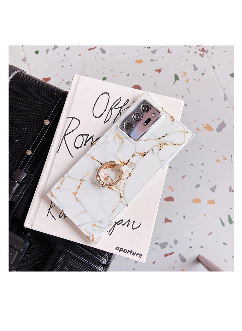 For Samsung Galaxy Note 20 Ultra Case,with Ring Holder Diamond Rhinestone, Marble lovely Luxury, Scratch Resistant, Full Coverage, Delicate Touch Feeling, Ultra-thin Case (White Marble) - Image 3