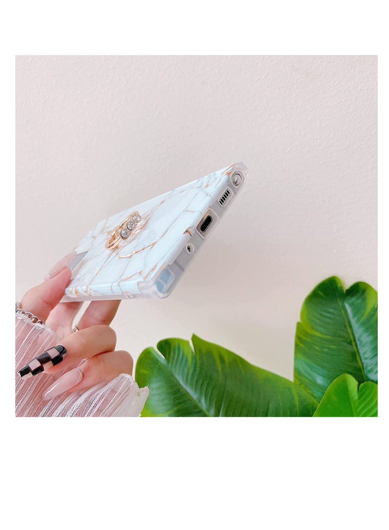 For Samsung Galaxy Note 20 Ultra Case,with Ring Holder Diamond Rhinestone, Marble lovely Luxury, Scratch Resistant, Full Coverage, Delicate Touch Feeling, Ultra-thin Case (White Marble) - Image 5