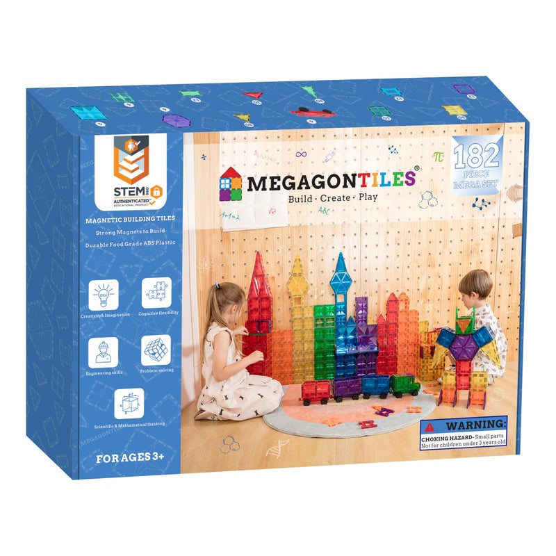MEGAGONTILES 182PCS Premium Magnetic Tiles Set STEMAuthenticated Magnetic Building Blocks Educational Construction Toy for Kids Ages 38 Boys Girls - Image 2