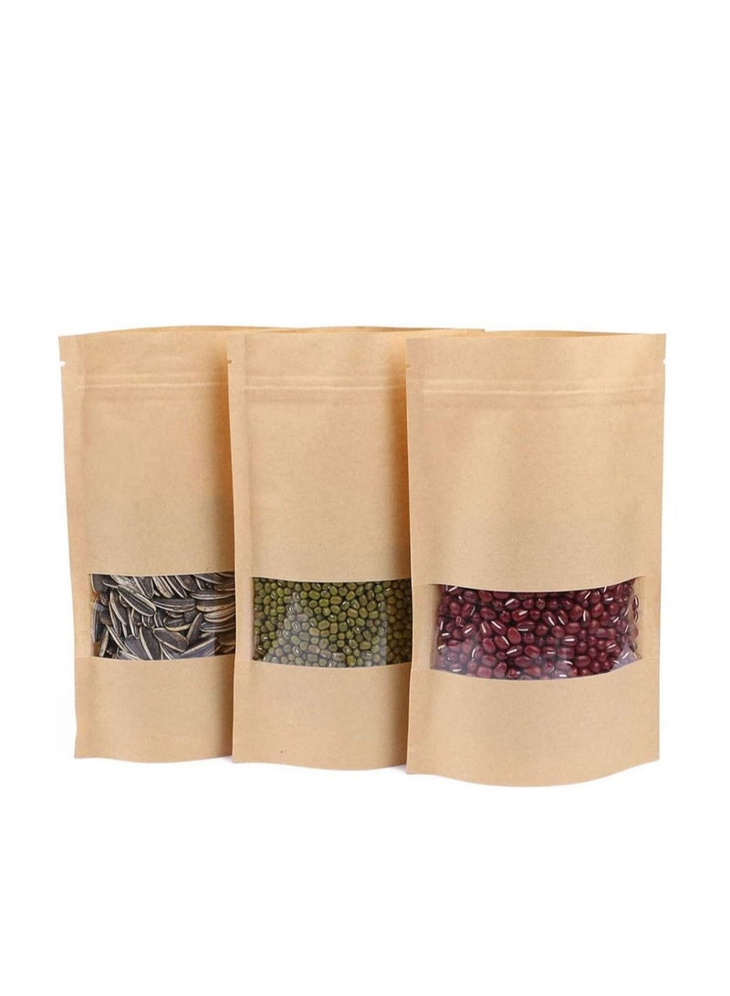 SYOSI Kraft Paper Pouch 25Pcs Stand Up Food Bag Reusable Kraft Paper Pouch with Transparent Window for Nuts Coffee Beans Tea Leaves Spices  - Image 1