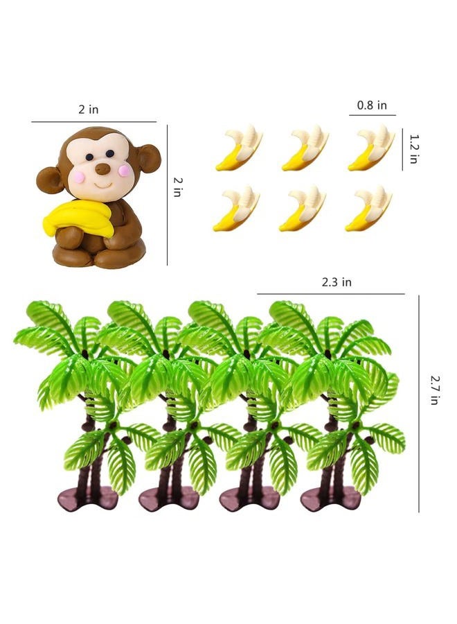 RASSLISA 11 PCS Monkey Cake Topper with Coconut Trees Banana Cake Decoration for Jungle Safari Animal Themed Birthday Baby Shower Party Supplies - Image 2
