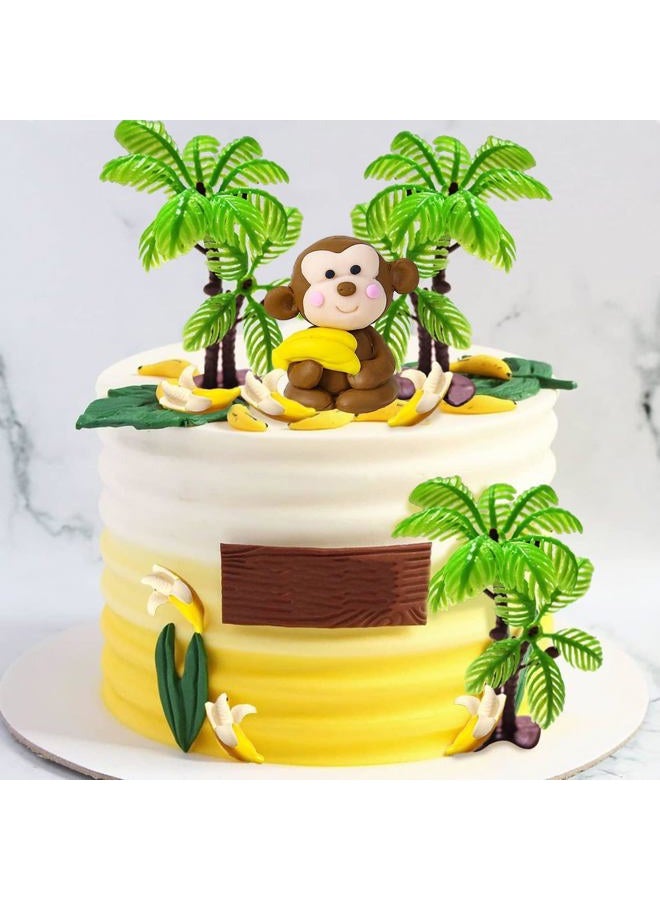 RASSLISA 11 PCS Monkey Cake Topper with Coconut Trees Banana Cake Decoration for Jungle Safari Animal Themed Birthday Baby Shower Party Supplies - Image 4