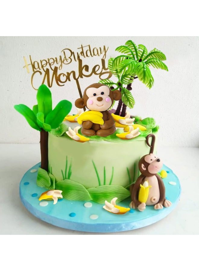 RASSLISA 11 PCS Monkey Cake Topper with Coconut Trees Banana Cake Decoration for Jungle Safari Animal Themed Birthday Baby Shower Party Supplies - Image 5